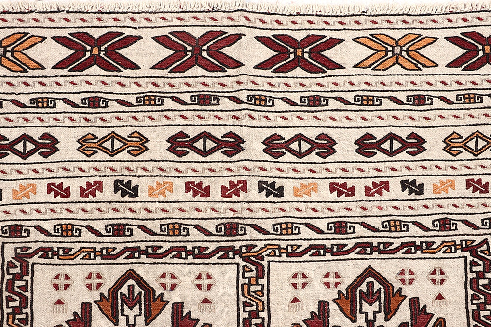 4' x 6' Ivory Handmade Pai Murgh Soumak Kilim Rug Rectangular