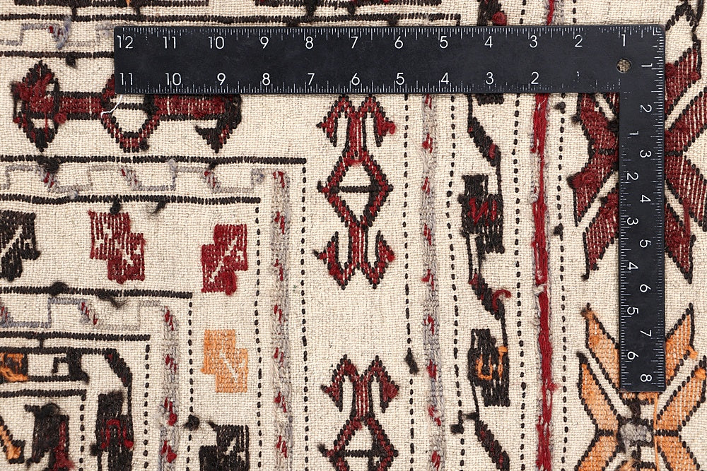 4' x 6' Ivory Handmade Pai Murgh Soumak Kilim Rug Rectangular
