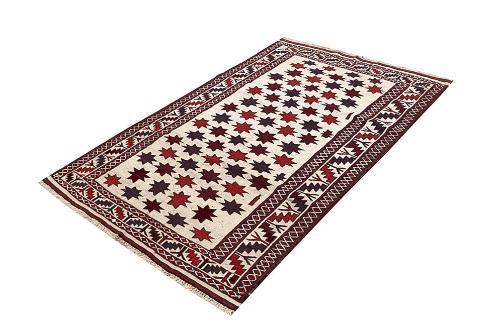 4' x 6' Ivory Handmade Pai Murgh Soumak Kilim Rug Rectangular