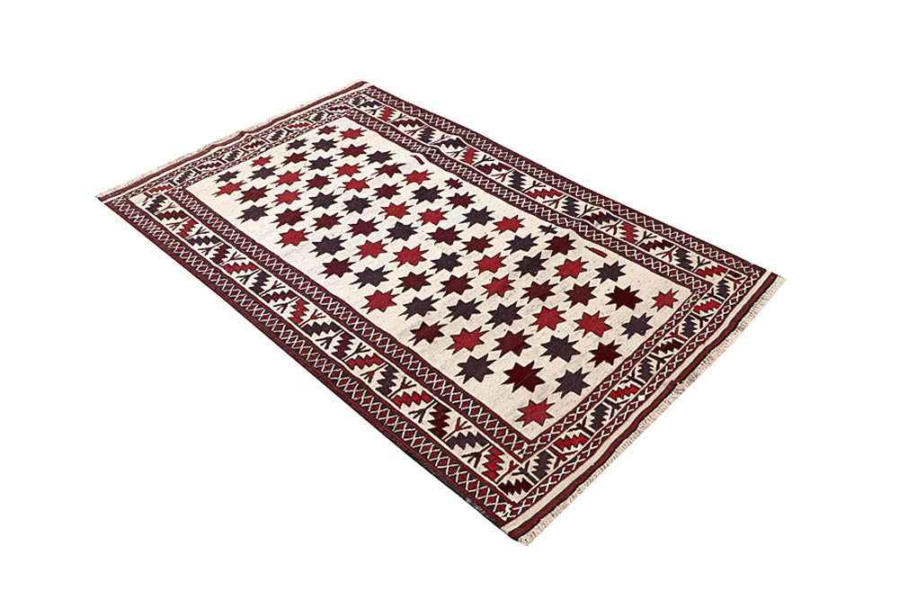 4' x 6' Ivory Handmade Pai Murgh Soumak Kilim Rug Rectangular