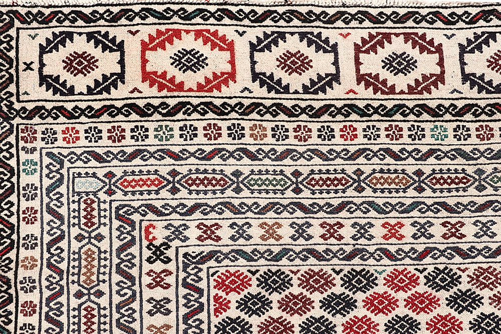4' x 6' Ivory Handmade Pai Murgh Soumak Kilim Rug Rectangular