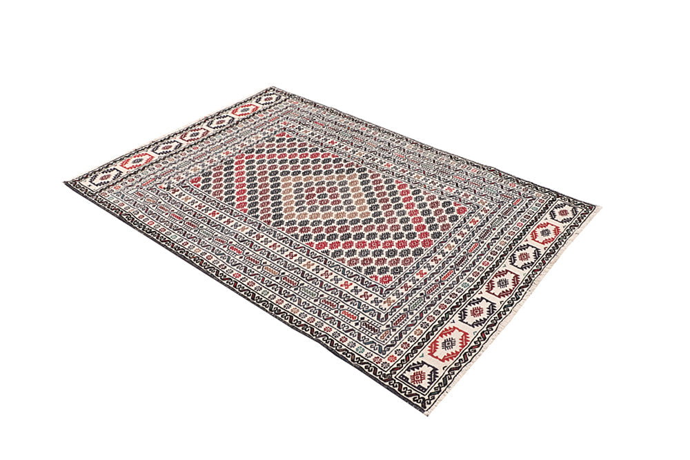 4' x 6' Ivory Handmade Pai Murgh Soumak Kilim Rug Rectangular