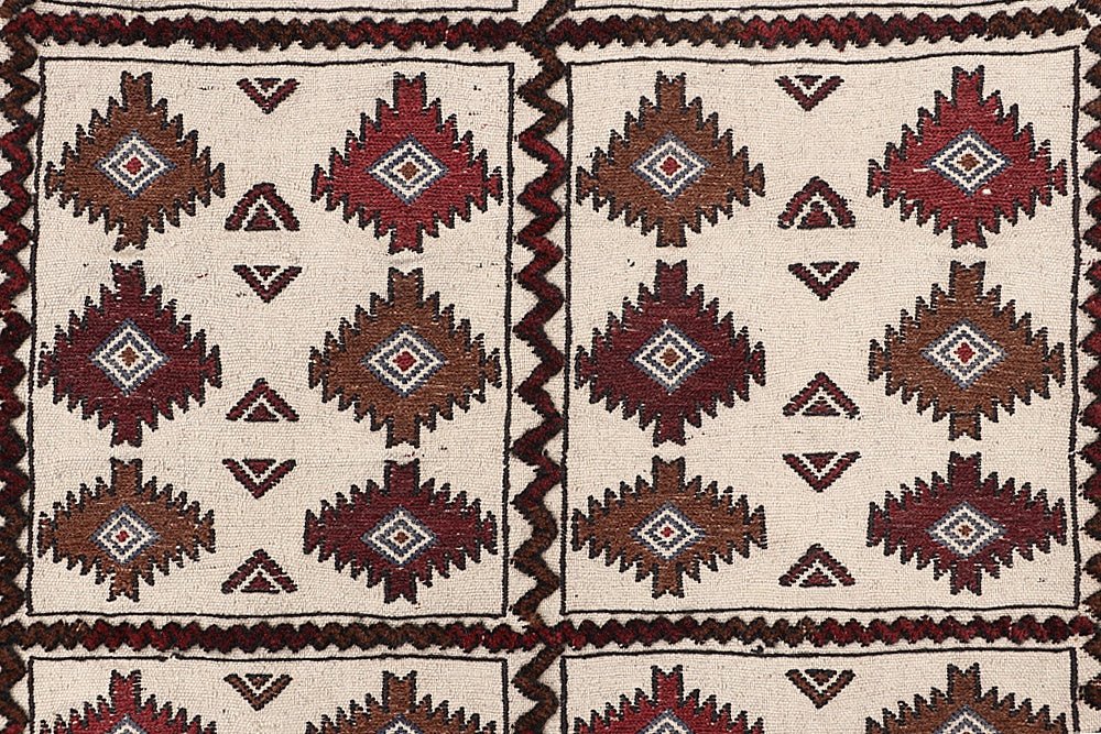 Ivory Handmade Pai Murgh Soumak Kilim Rug Rectangular
