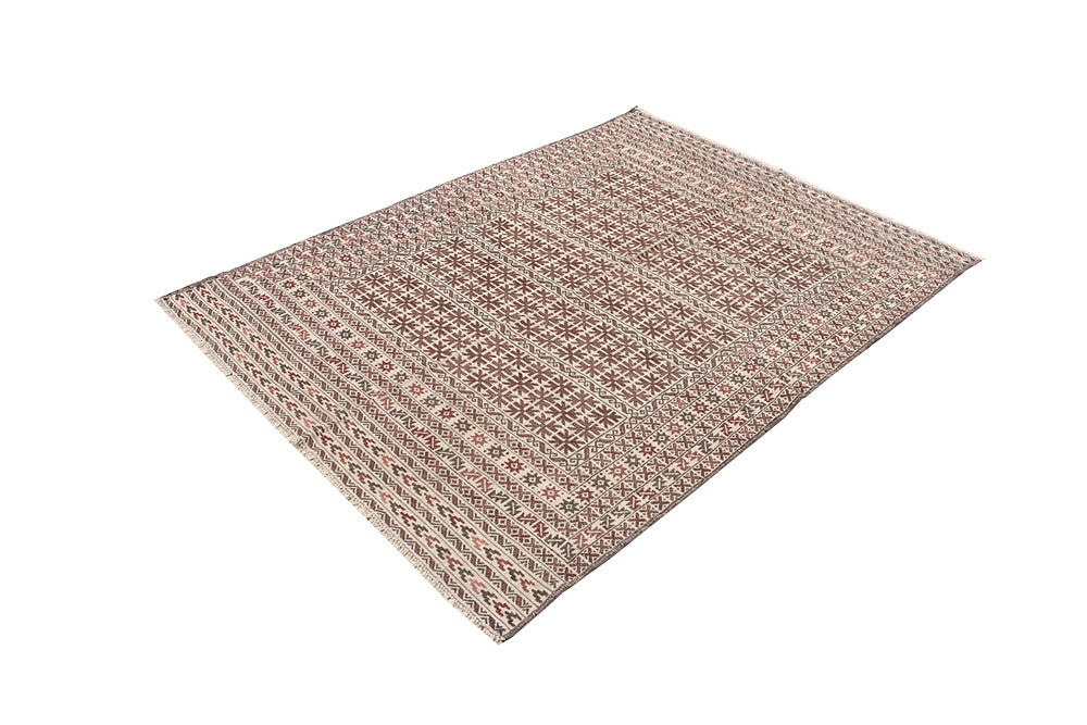 Ivory Handmade Pai Murgh Soumak Kilim Rug Rectangular