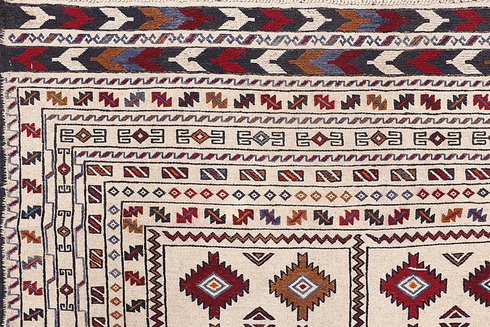 Ivory Handmade Pai Murgh Soumak Kilim Rug Rectangular