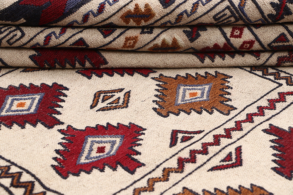 Ivory Handmade Pai Murgh Soumak Kilim Rug Rectangular