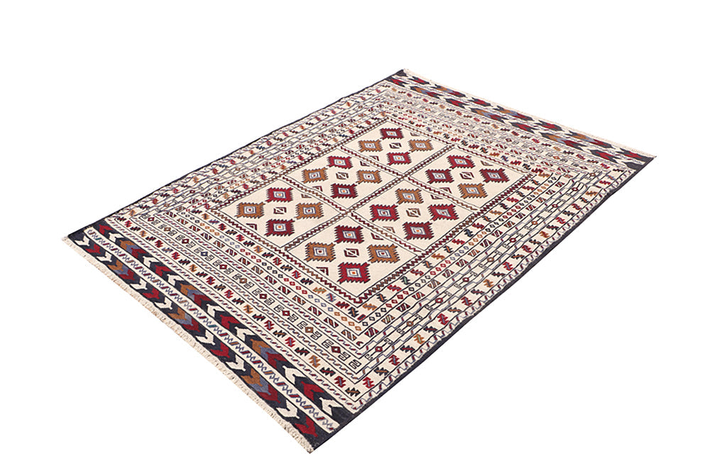 Ivory Handmade Pai Murgh Soumak Kilim Rug Rectangular