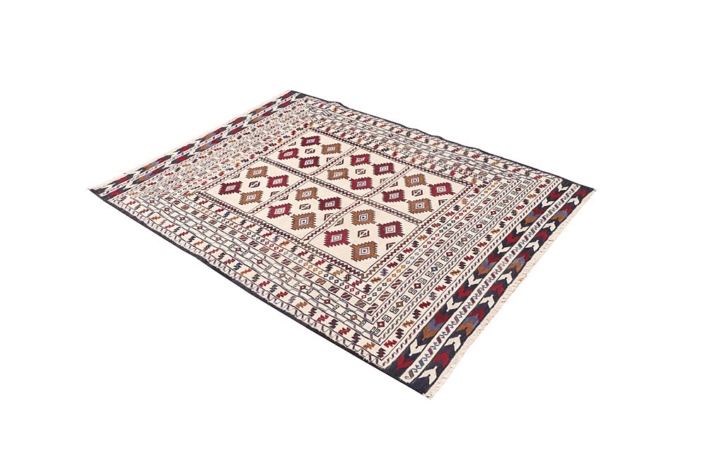 Ivory Handmade Pai Murgh Soumak Kilim Rug Rectangular