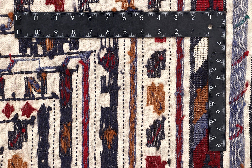 Ivory Handmade Pai Murgh Soumak Kilim Rug Rectangular