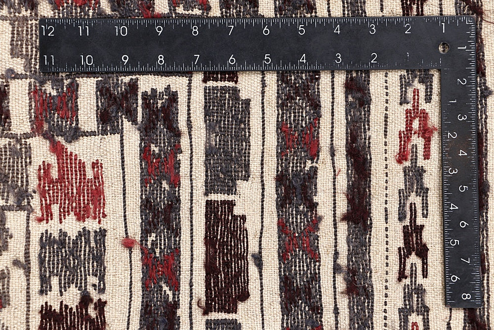 4' 6" x 6' 6 Ivory Handmade Pai Murgh Soumak Kilim Rug Rectangular