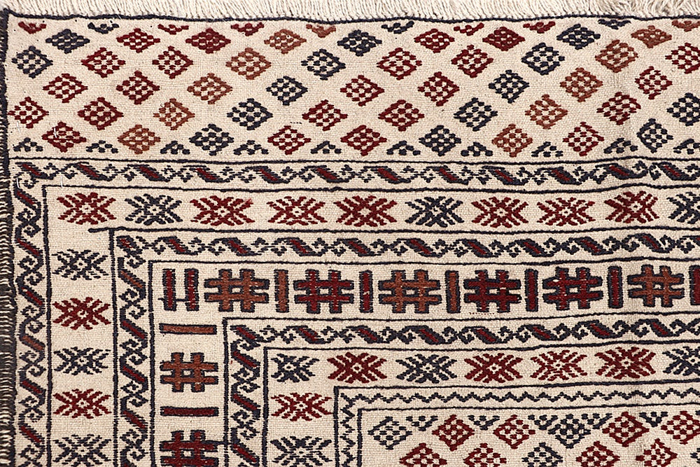 4' x 6' Ivory Handmade Pai Murgh Soumak Kilim Rug Rectangular