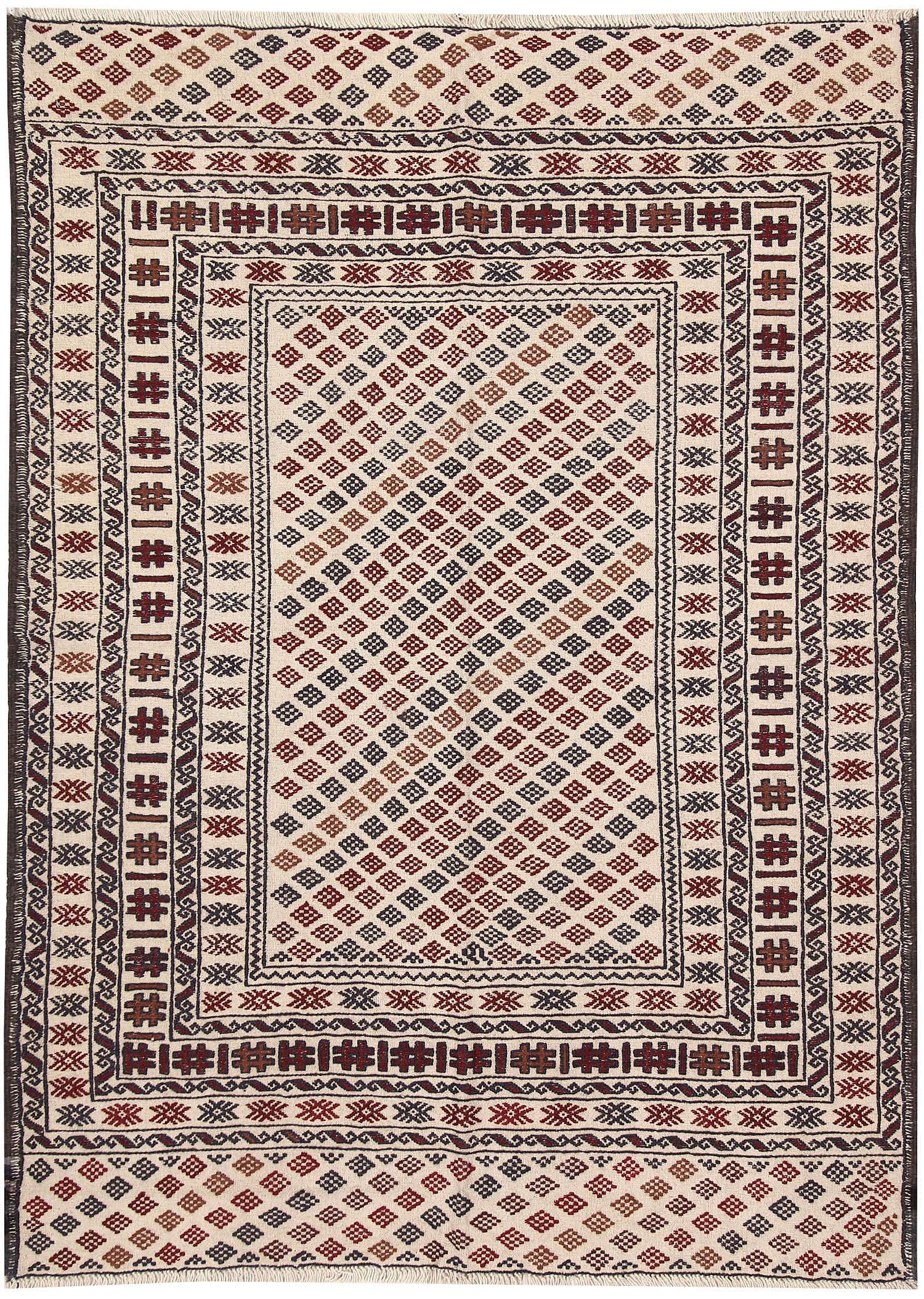 4' x 6' Ivory Handmade Pai Murgh Soumak Kilim Rug Rectangular