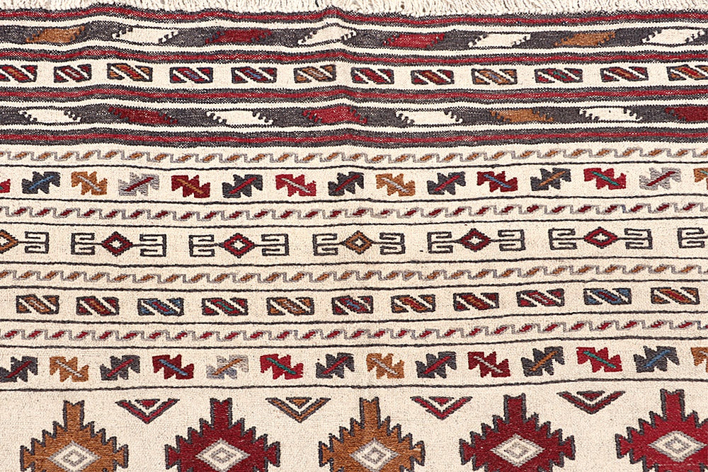 Ivory Handmade Pai Murgh Soumak Kilim Rug Rectangular