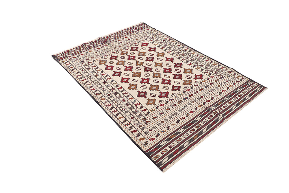 Ivory Handmade Pai Murgh Soumak Kilim Rug Rectangular