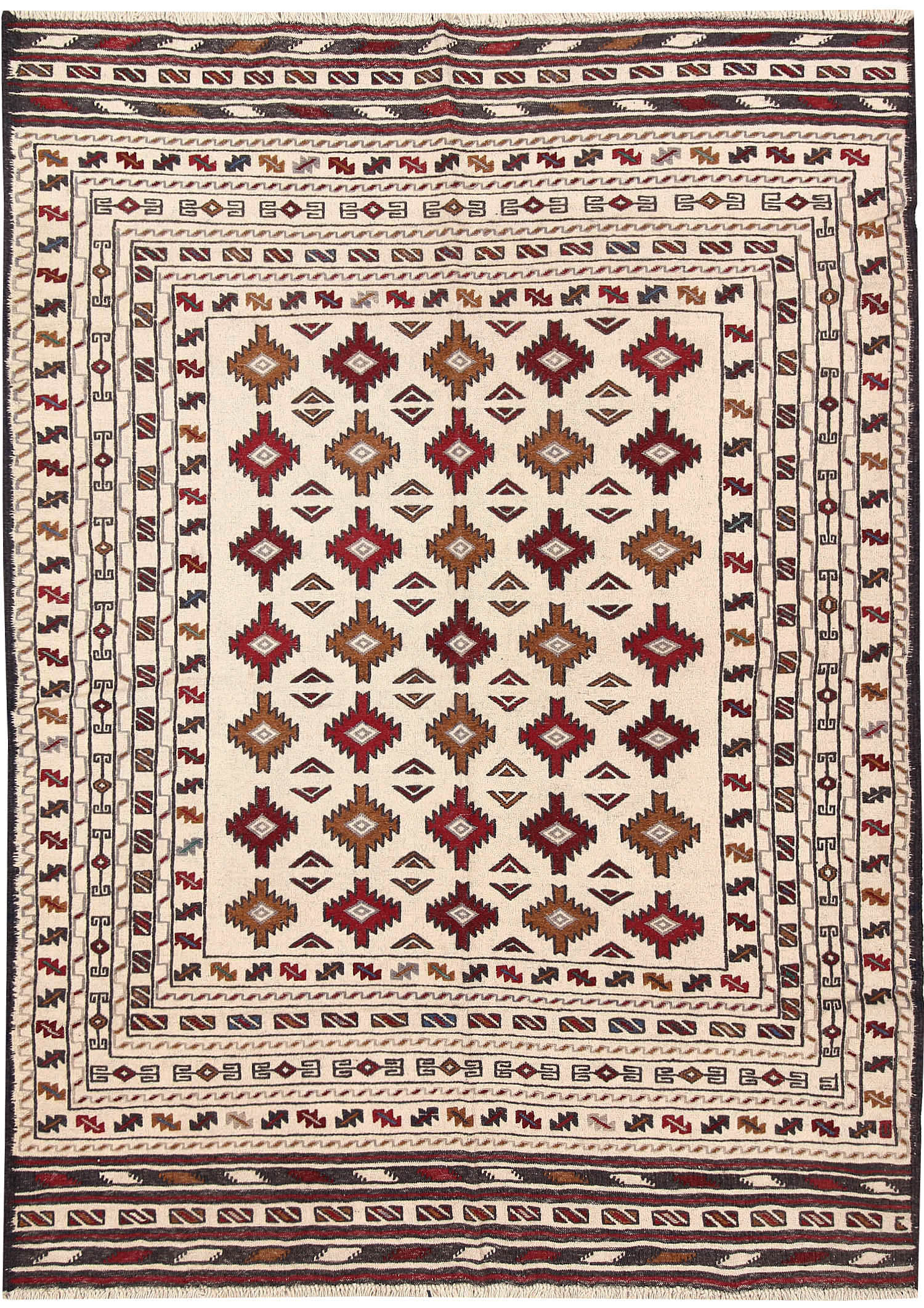 Ivory Handmade Pai Murgh Soumak Kilim Rug Rectangular