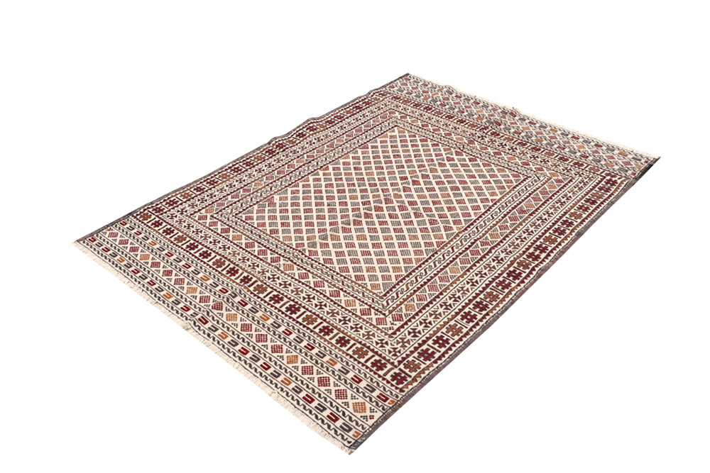 4' x 6' Ivory Handmade Pai Murgh Soumak Kilim Rug Rectangular