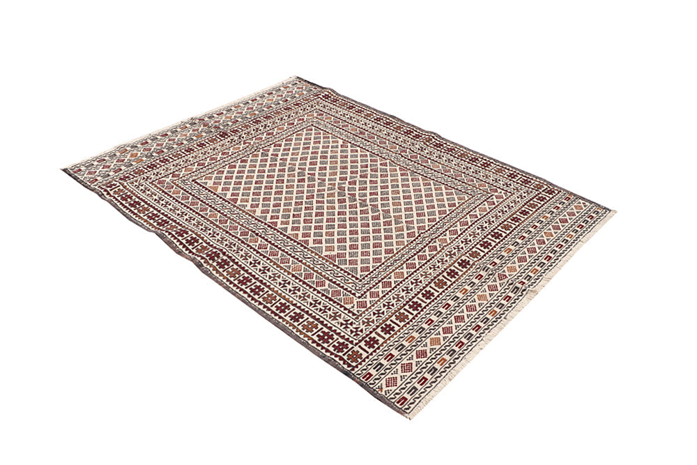 4' x 6' Ivory Handmade Pai Murgh Soumak Kilim Rug Rectangular