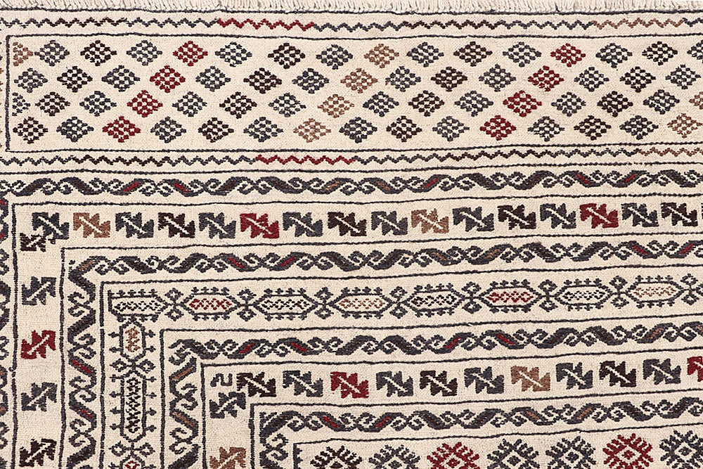 Ivory Handmade Pai Murgh Soumak Kilim Rug Rectangular