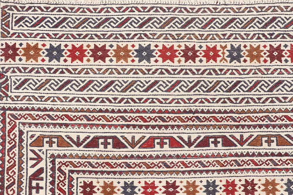 Ivory Handmade Pai Murgh Soumak Kilim Rug Rectangular