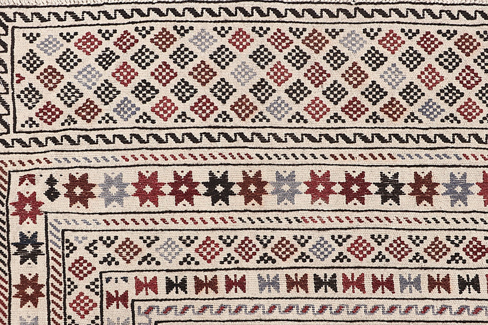 4' x 6' Ivory Handmade Pai Murgh Soumak Kilim Rug Rectangular
