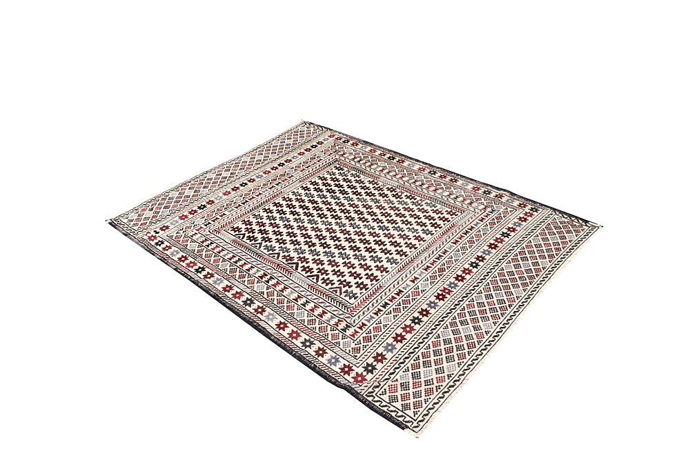 4' x 6' Ivory Handmade Pai Murgh Soumak Kilim Rug Rectangular