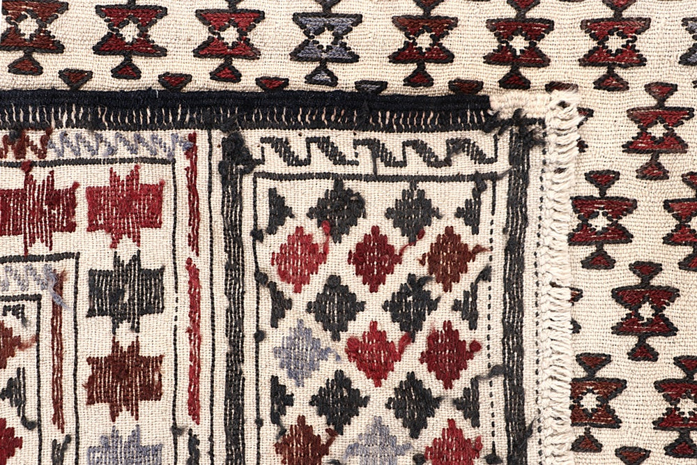 4' x 6' Ivory Handmade Pai Murgh Soumak Kilim Rug Rectangular