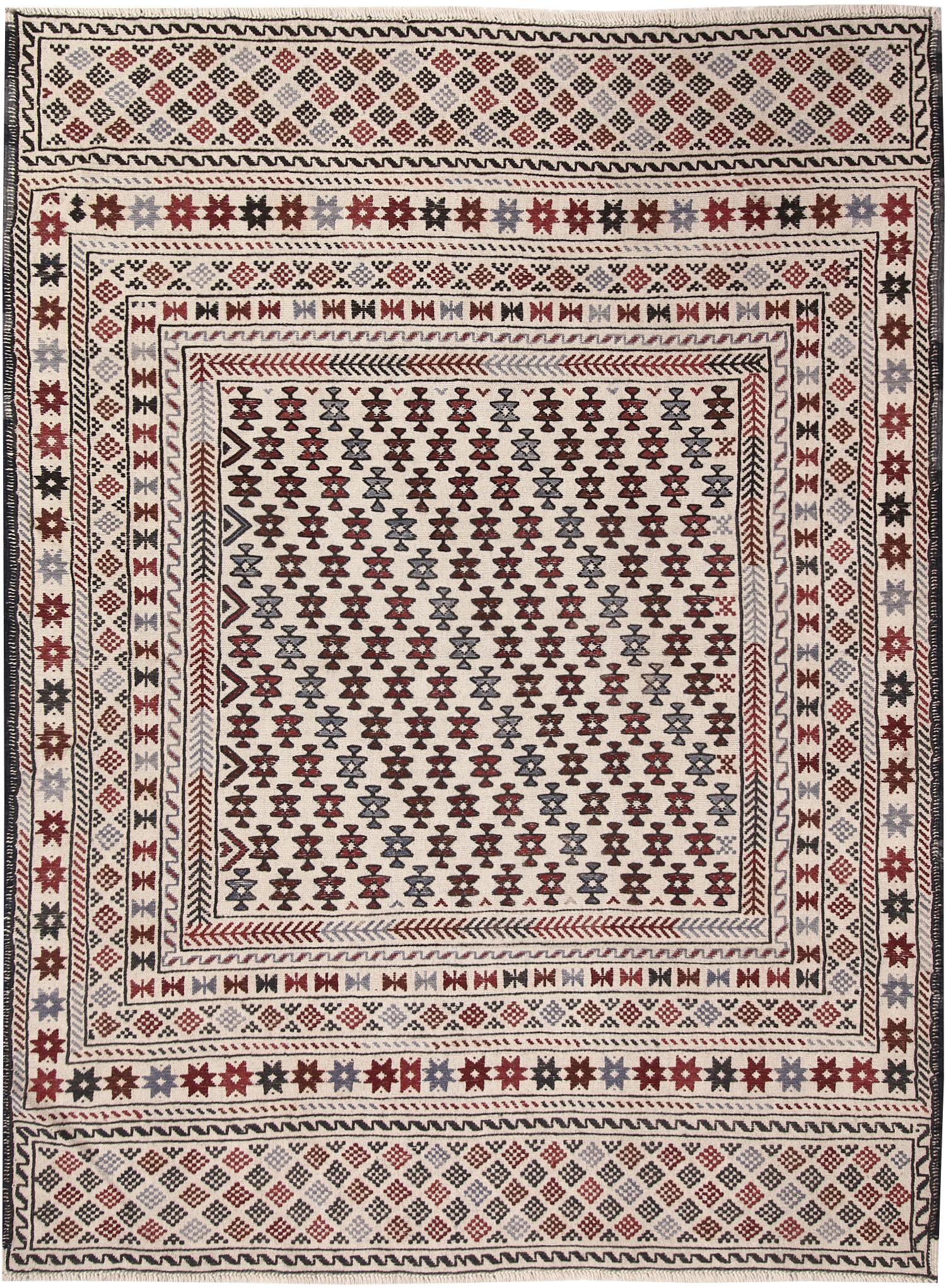 4' x 6' Ivory Handmade Pai Murgh Soumak Kilim Rug Rectangular