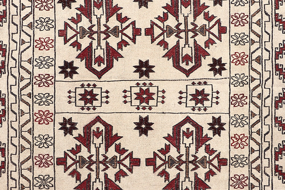 4' x 6' Ivory Handmade Pai Murgh Soumak Kilim Rug Rectangular
