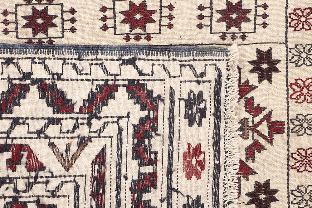 4' x 6' Ivory Handmade Pai Murgh Soumak Kilim Rug Rectangular