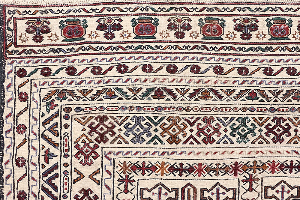 Ivory Handmade Pai Murgh Soumak Kilim Rug Rectangular