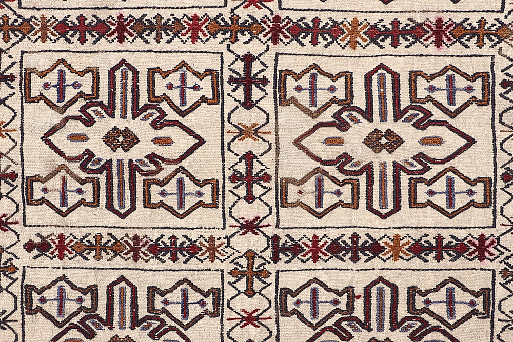 Ivory Handmade Pai Murgh Soumak Kilim Rug Rectangular