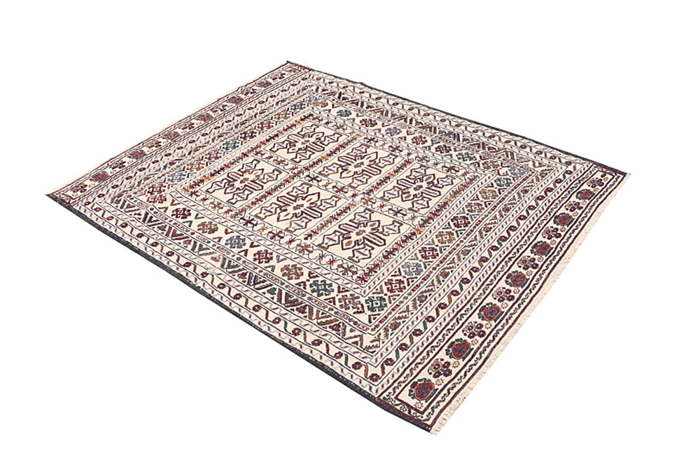 Ivory Handmade Pai Murgh Soumak Kilim Rug Rectangular
