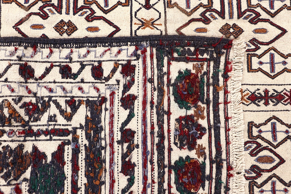 Ivory Handmade Pai Murgh Soumak Kilim Rug Rectangular
