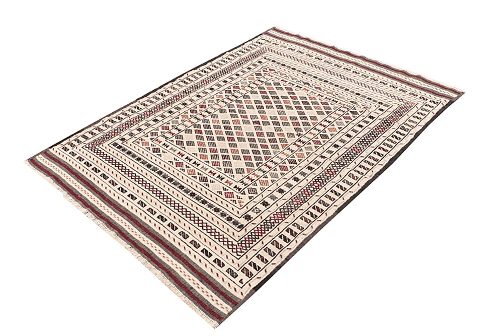 4' x 6' Ivory Handmade Pai Murgh Soumak Kilim Rug Rectangular
