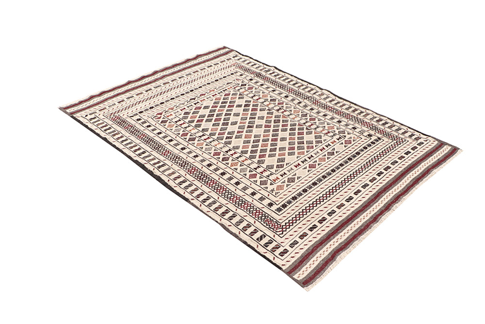 4' x 6' Ivory Handmade Pai Murgh Soumak Kilim Rug Rectangular