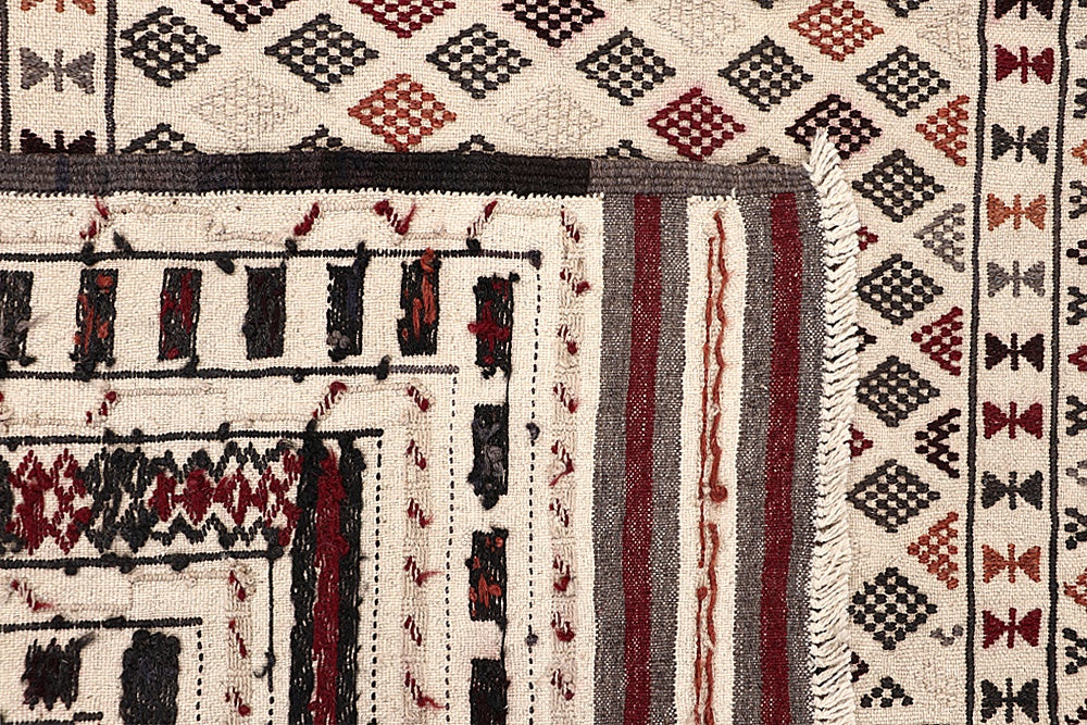 4' x 6' Ivory Handmade Pai Murgh Soumak Kilim Rug Rectangular