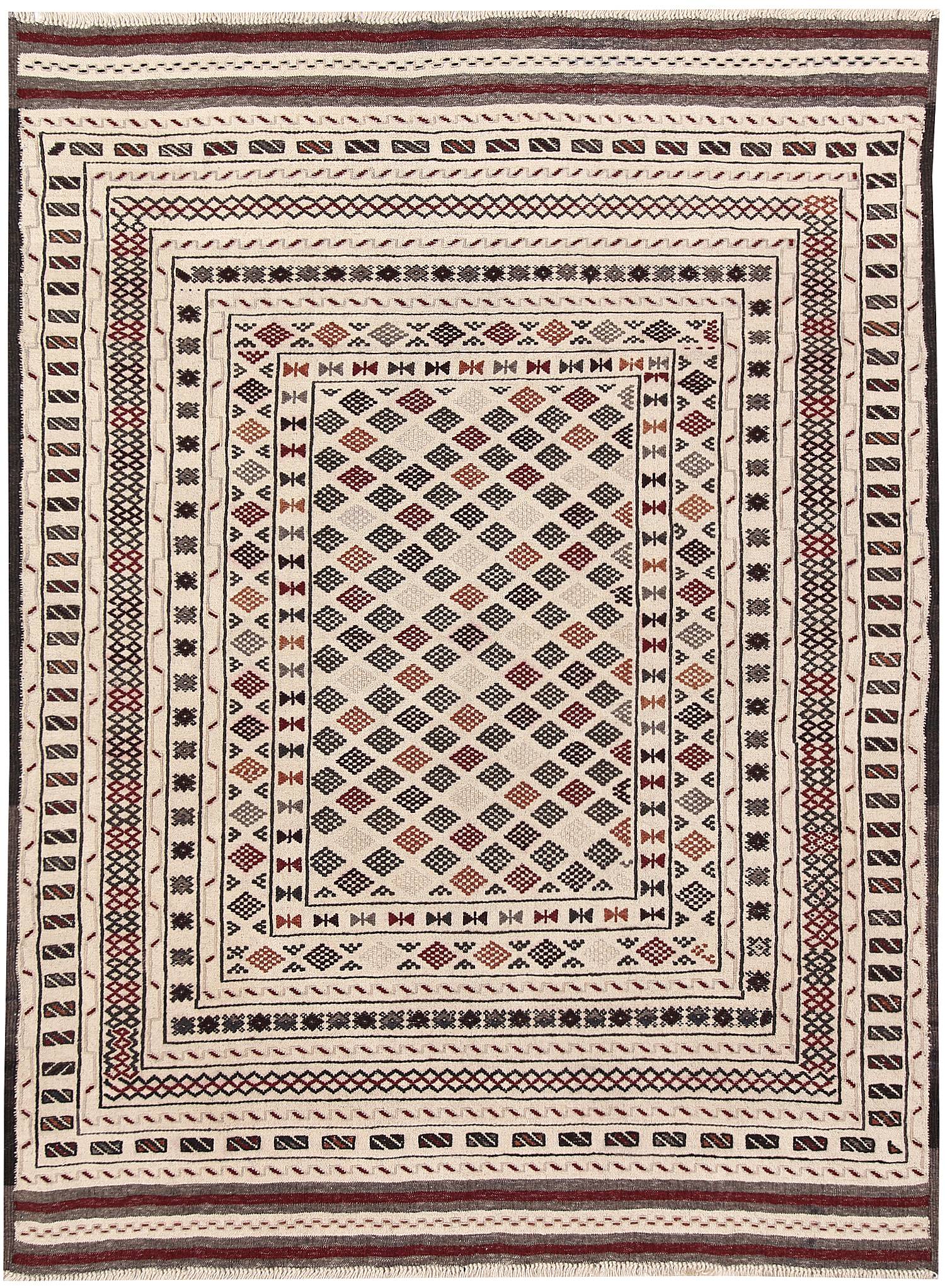 4' x 6' Ivory Handmade Pai Murgh Soumak Kilim Rug Rectangular