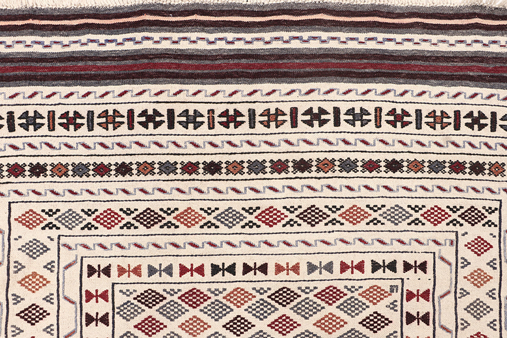 4' x 6' Ivory Handmade Pai Murgh Soumak Kilim Rug Rectangular