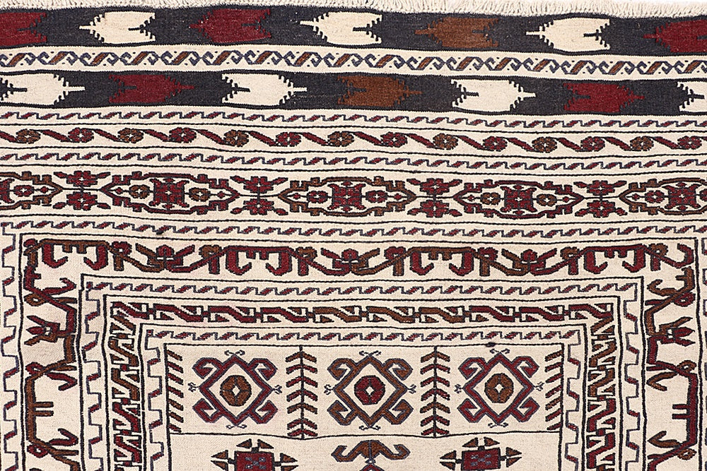 4' x 6' Ivory Handmade Pai Murgh Soumak Kilim Rug Rectangular