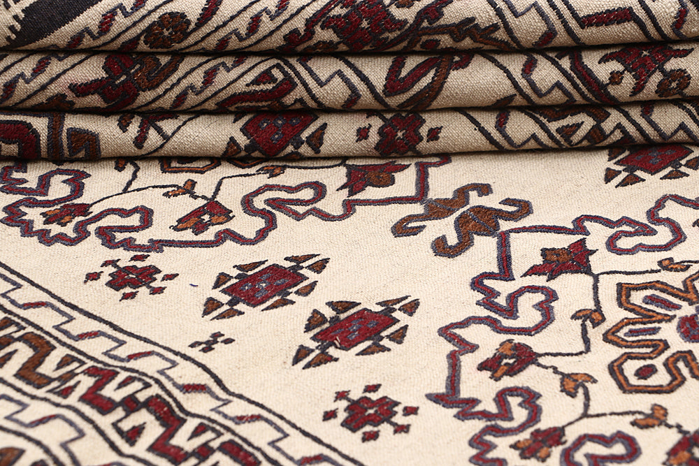 4' x 6' Ivory Handmade Pai Murgh Soumak Kilim Rug Rectangular