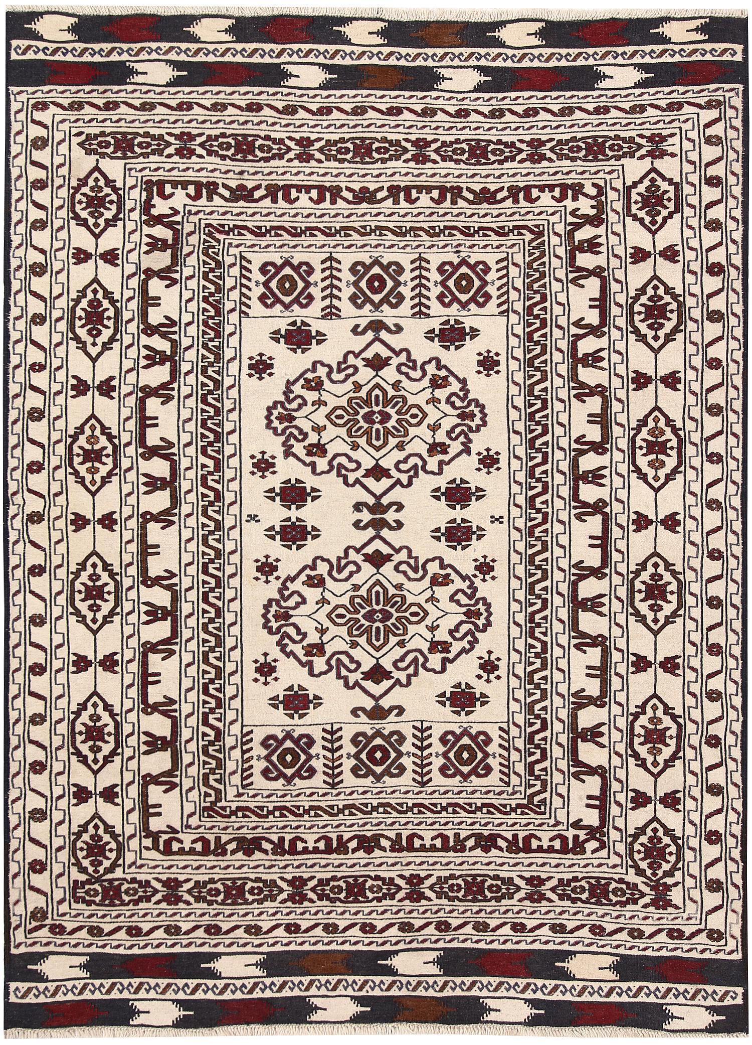 4' x 6' Ivory Handmade Pai Murgh Soumak Kilim Rug Rectangular