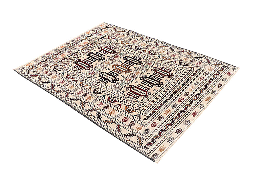 Ivory Handmade Pai Murgh Soumak Kilim Rug Rectangular