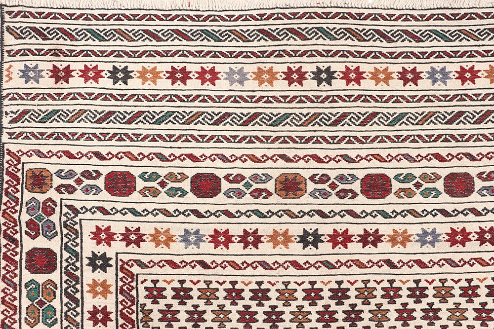 4' x 6' Ivory Handmade Pai Murgh Soumak Kilim Rug Rectangular