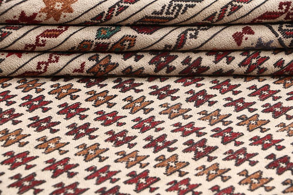 4' x 6' Ivory Handmade Pai Murgh Soumak Kilim Rug Rectangular
