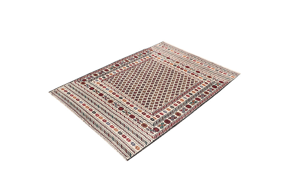 4' x 6' Ivory Handmade Pai Murgh Soumak Kilim Rug Rectangular