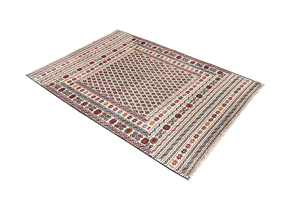 4' x 6' Ivory Handmade Pai Murgh Soumak Kilim Rug Rectangular