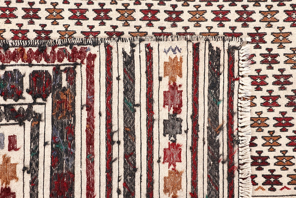 4' x 6' Ivory Handmade Pai Murgh Soumak Kilim Rug Rectangular