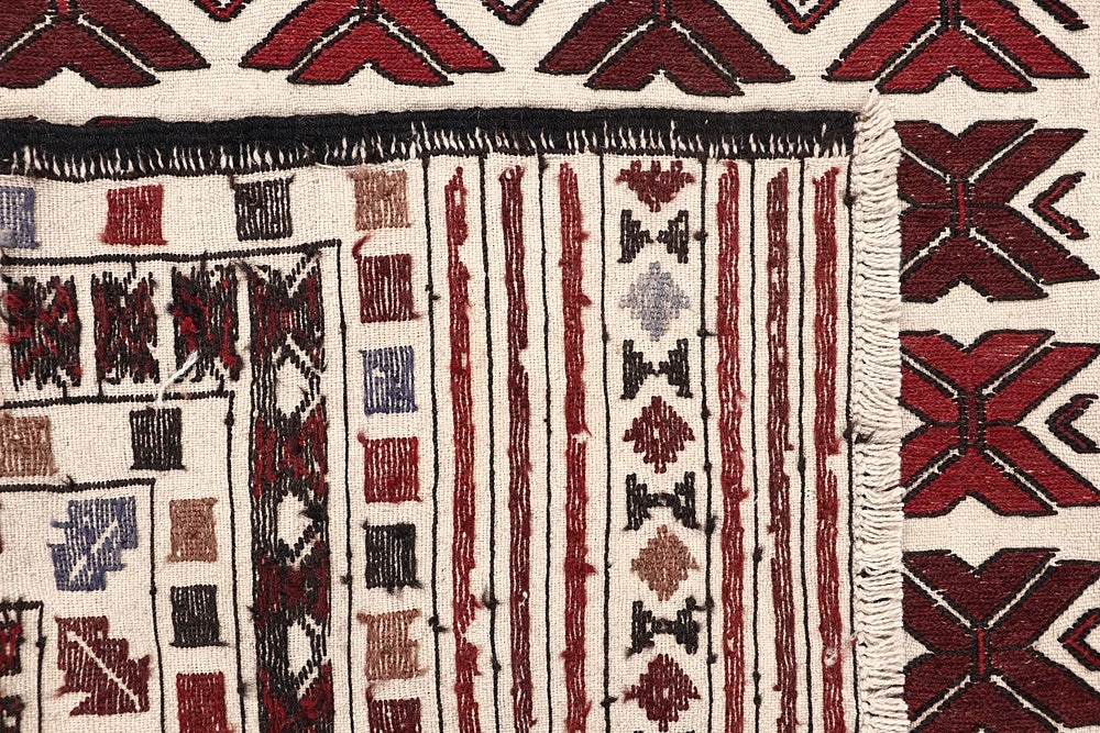 4' 6" x 6' 6 Ivory Handmade Pai Murgh Soumak Kilim Rug Rectangular