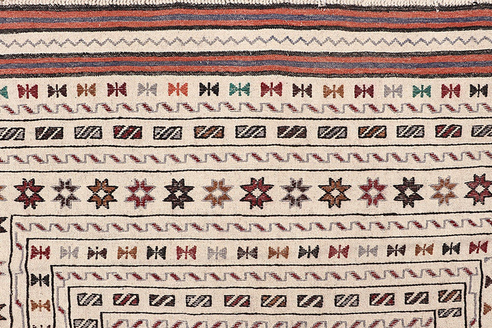 4' x 6' Ivory Handmade Pai Murgh Soumak Kilim Rug Rectangular