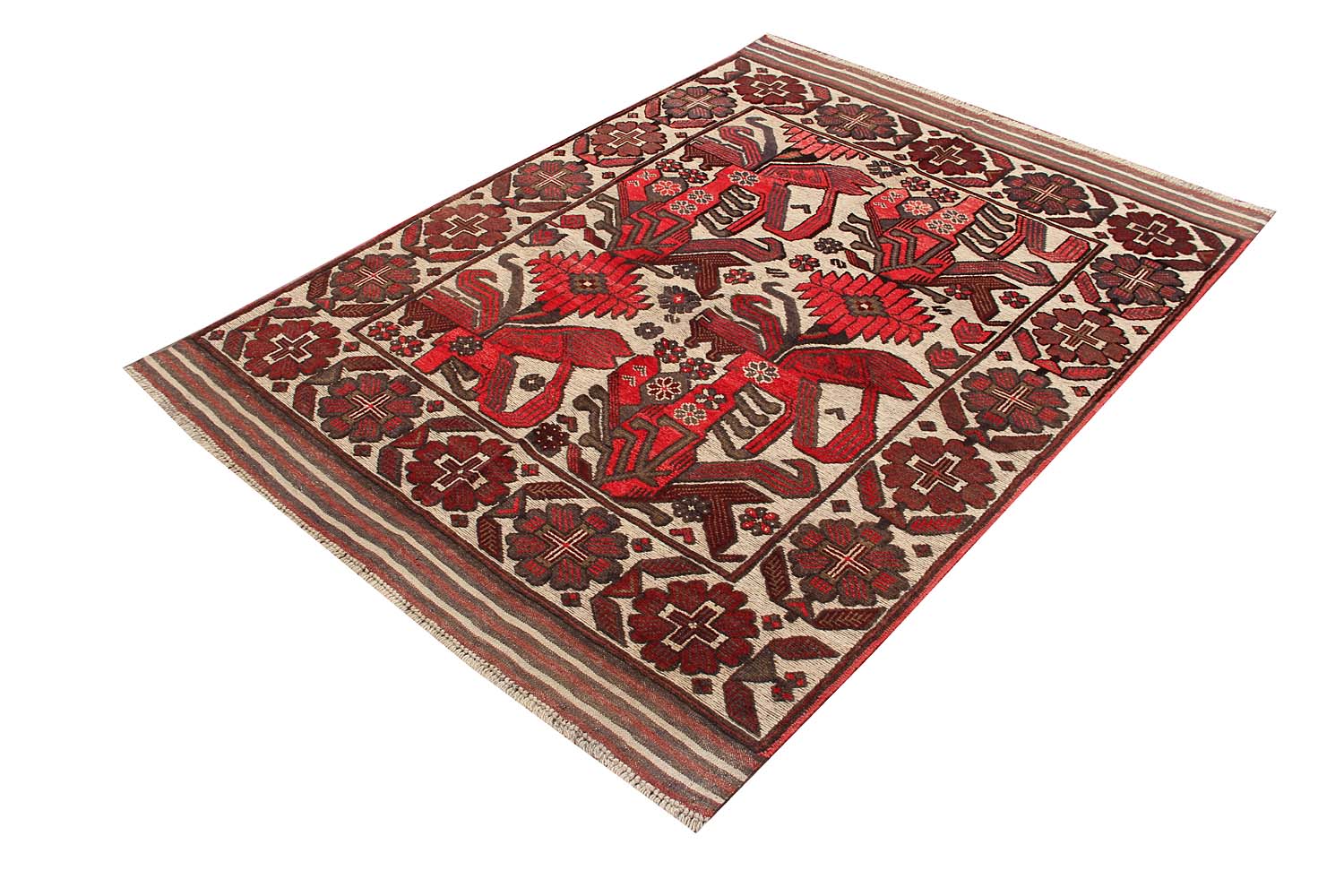 4' x 6' Ivory Handmade Berjista Afghan Rug Rectangular